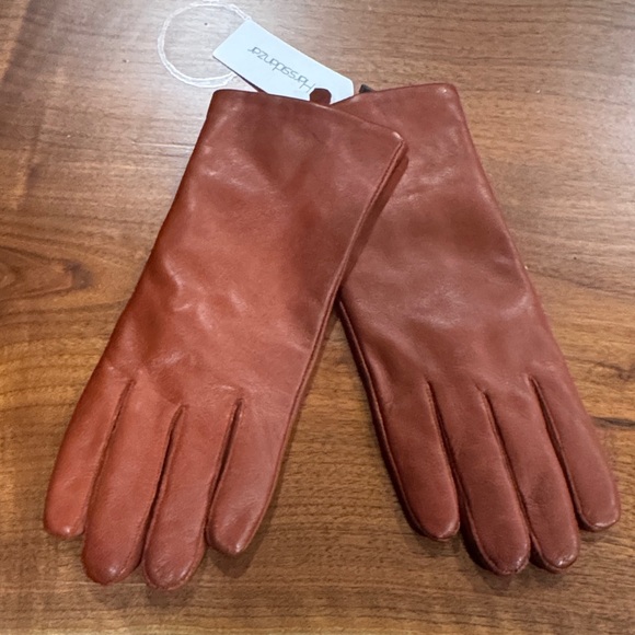 Gorgeous Harssidanzar Lamb Leather and Cashmere Gloves - in Cognac - size M NWT - Picture 4 of 8
